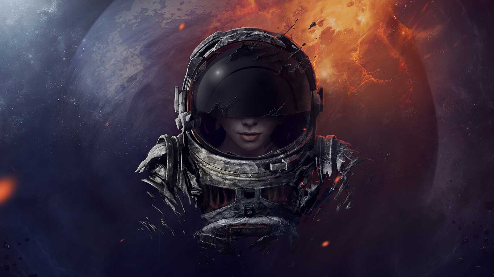 Female Astronaut Cracked Helmet