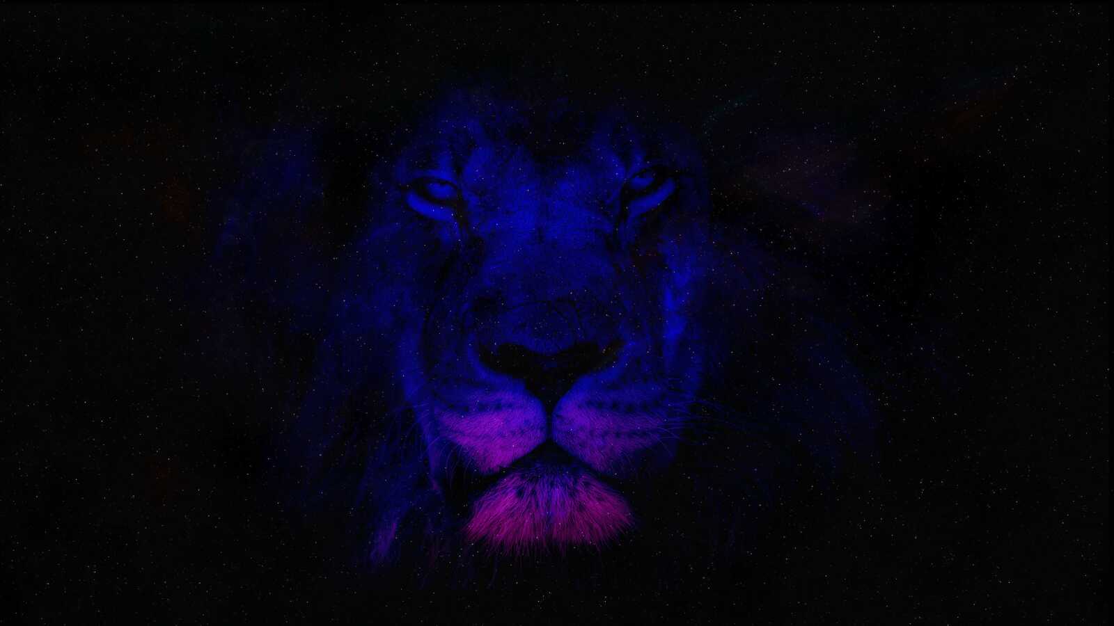 Neon Blue Lion Face