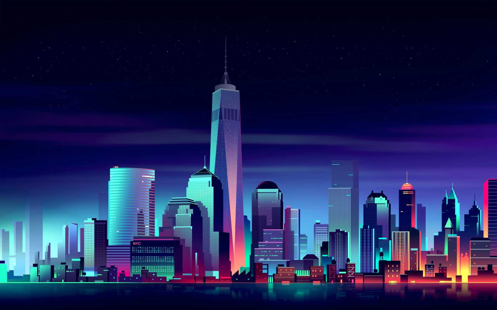 Desktop Hd Neon Skyline - Neon Skyline & Cityscape