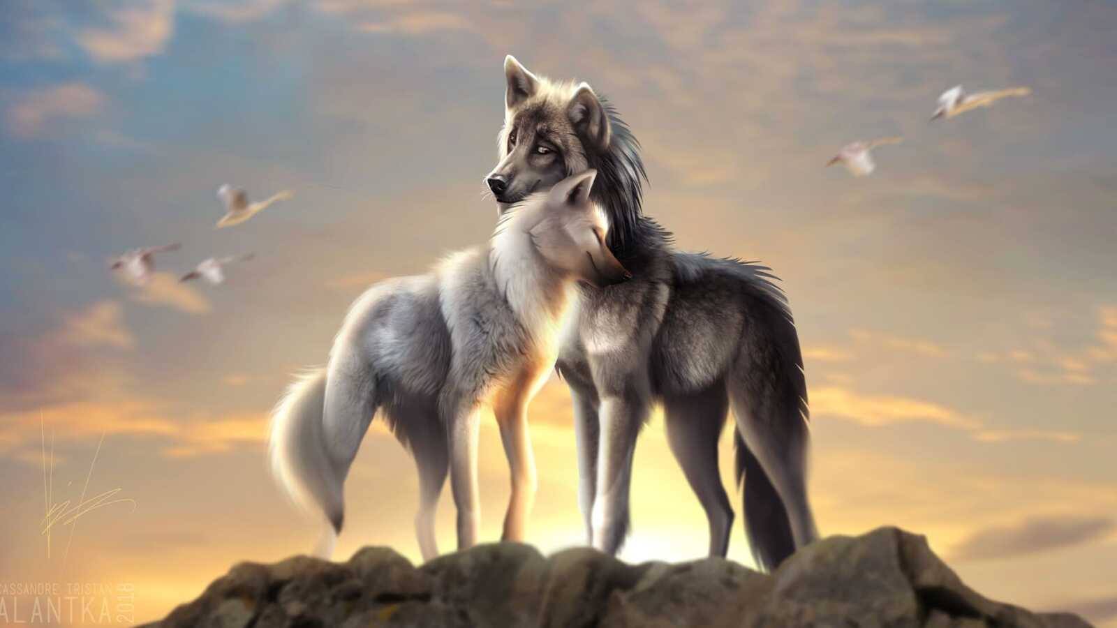 Two Wolves Nuzzling