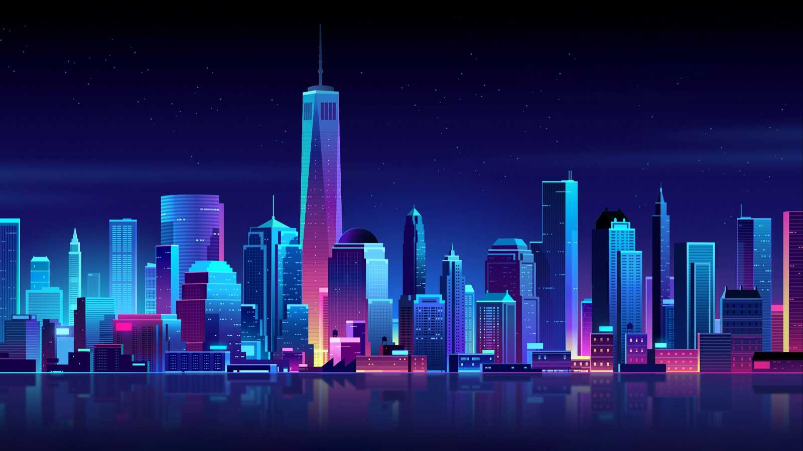 Desktop 4K Neon Skyline - Neon Skyline & Cityscape