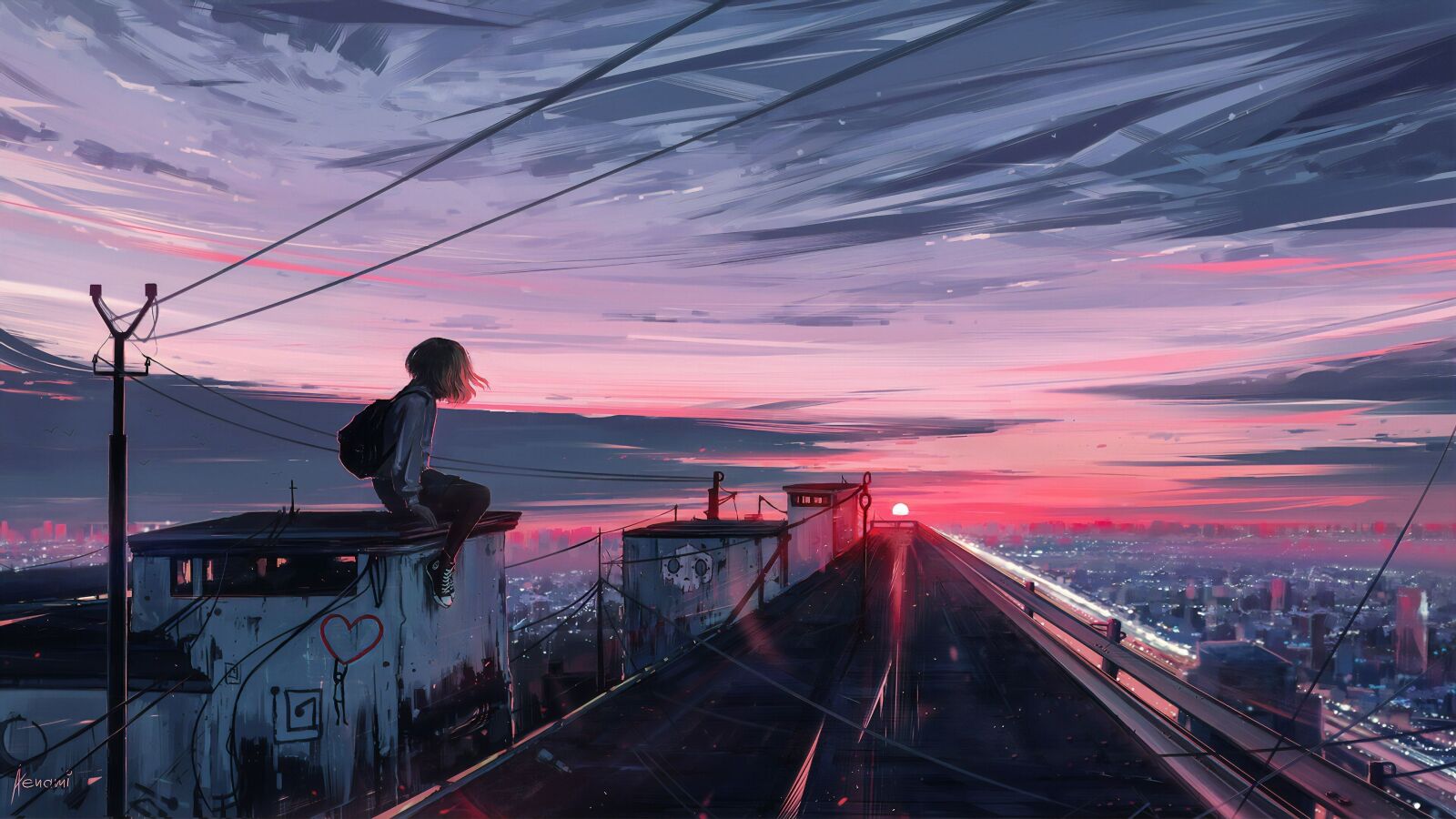 Anime Girl On Rooftop
