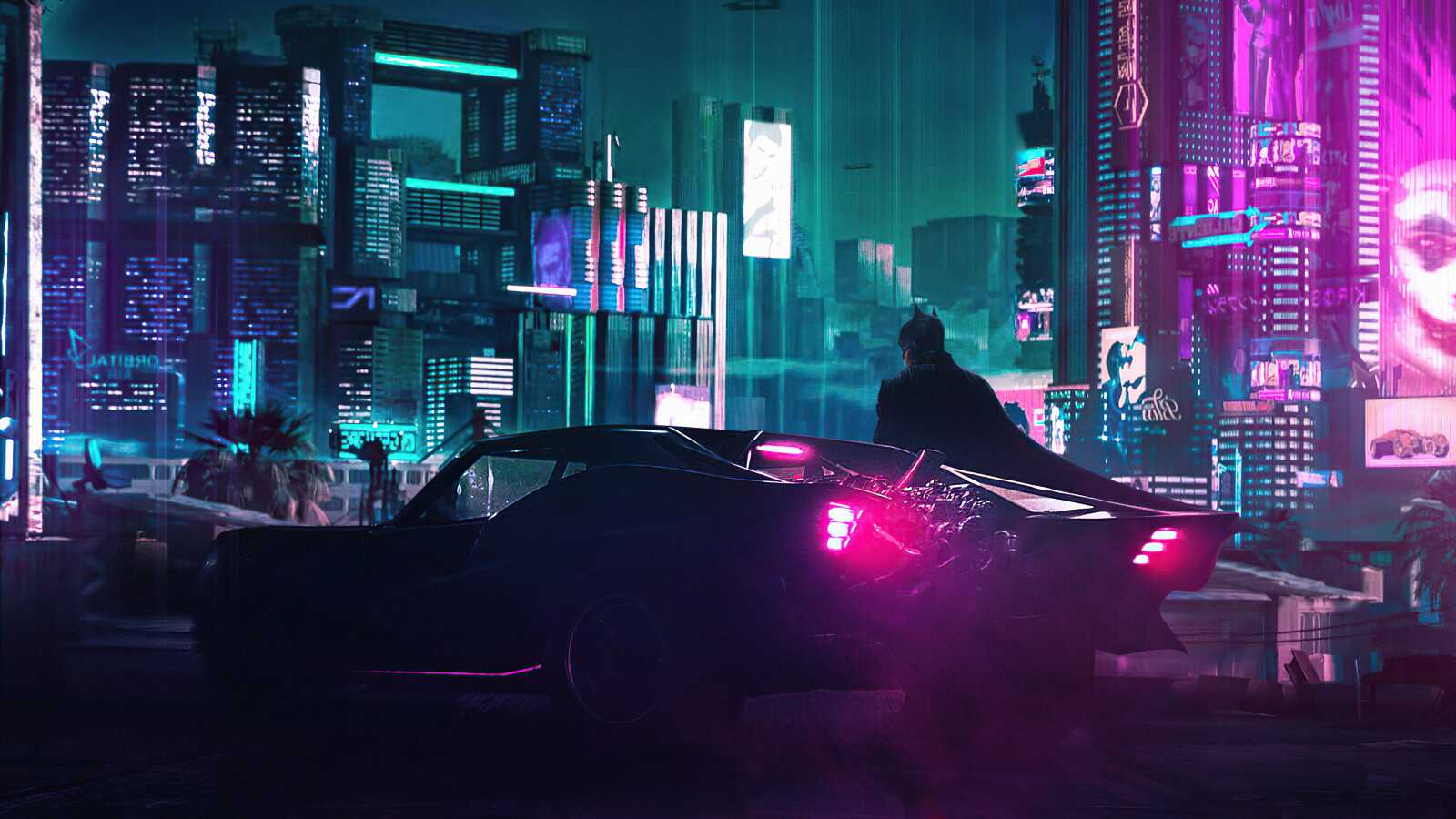 Batman Beside Batmobile