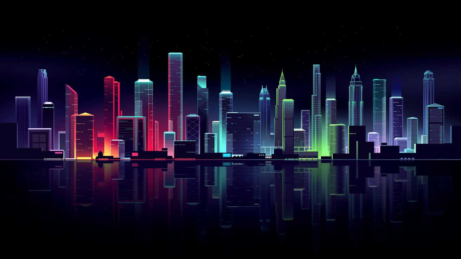 Desktop Hd Neon Skyline - Neon Skyline & Cityscape