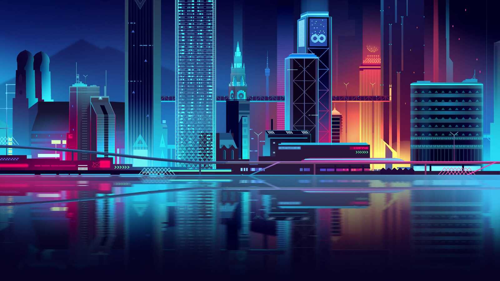Desktop 4K Neon Skyline - Neon Skyline & Cityscape