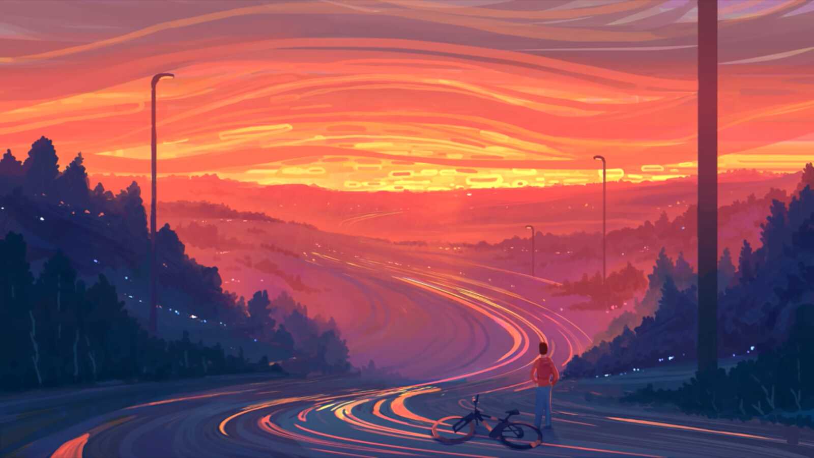 Cyclist On Winding Road