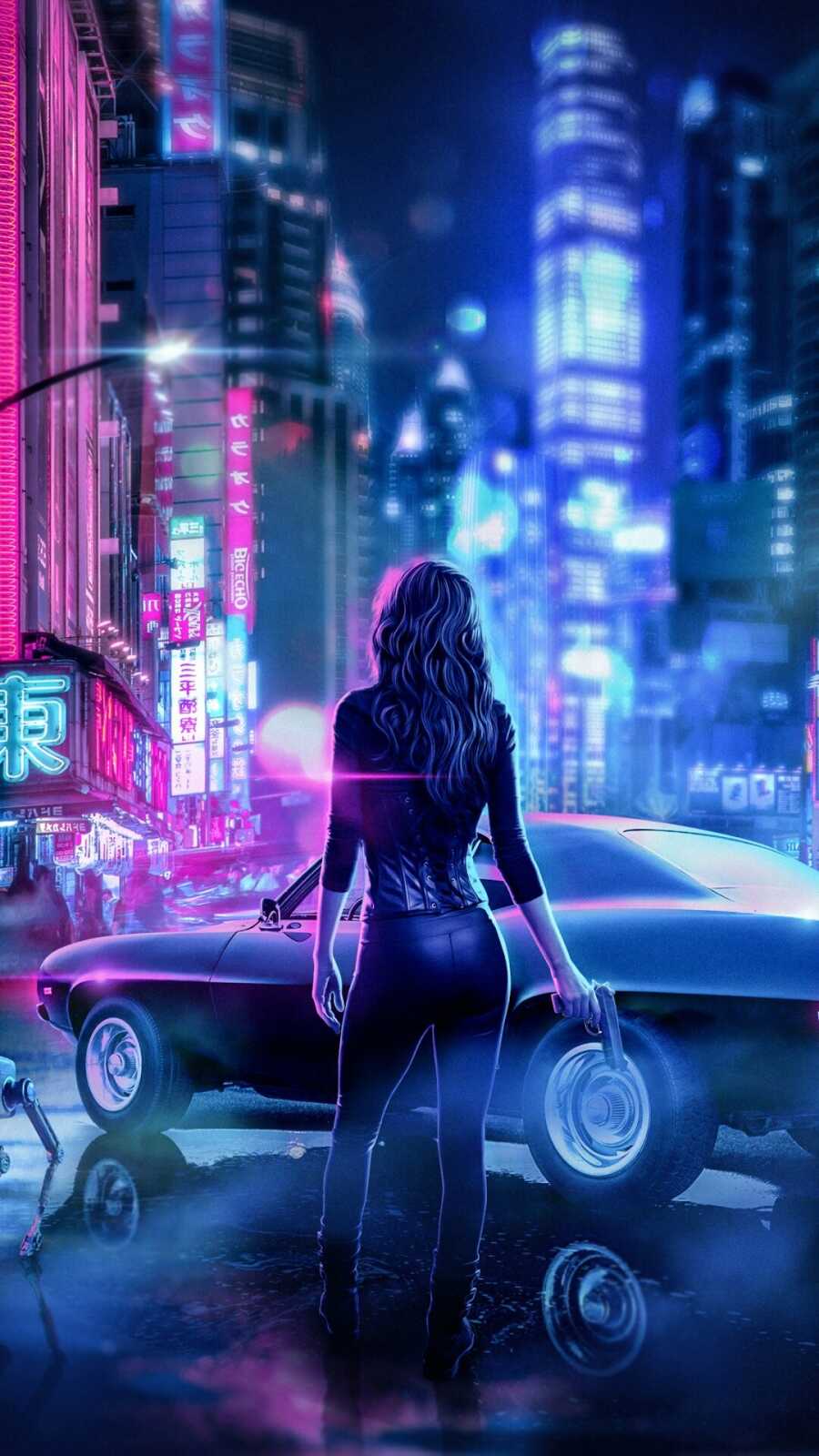 Woman Beside Muscle Car