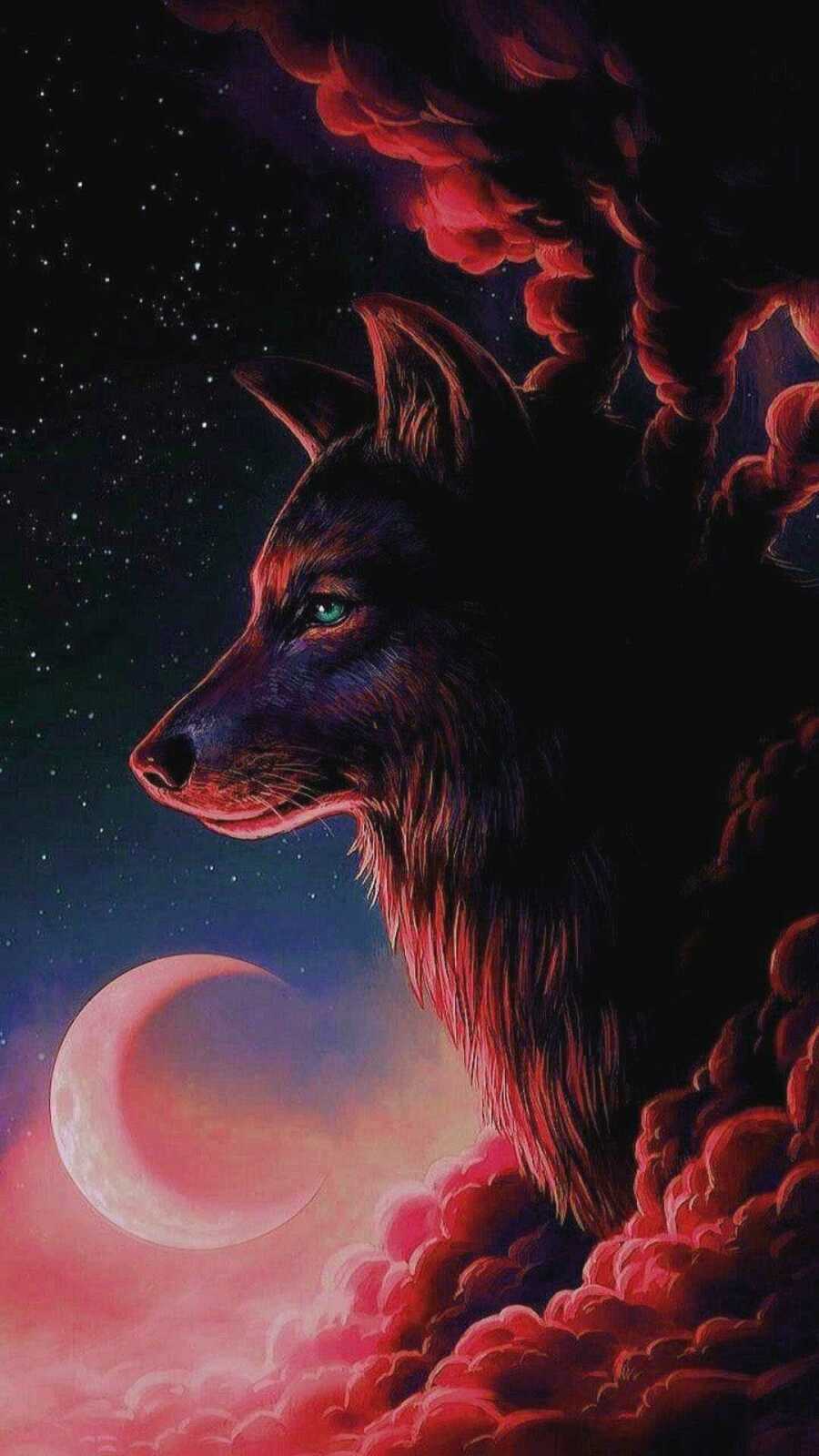 Green-Eyed Black Wolf