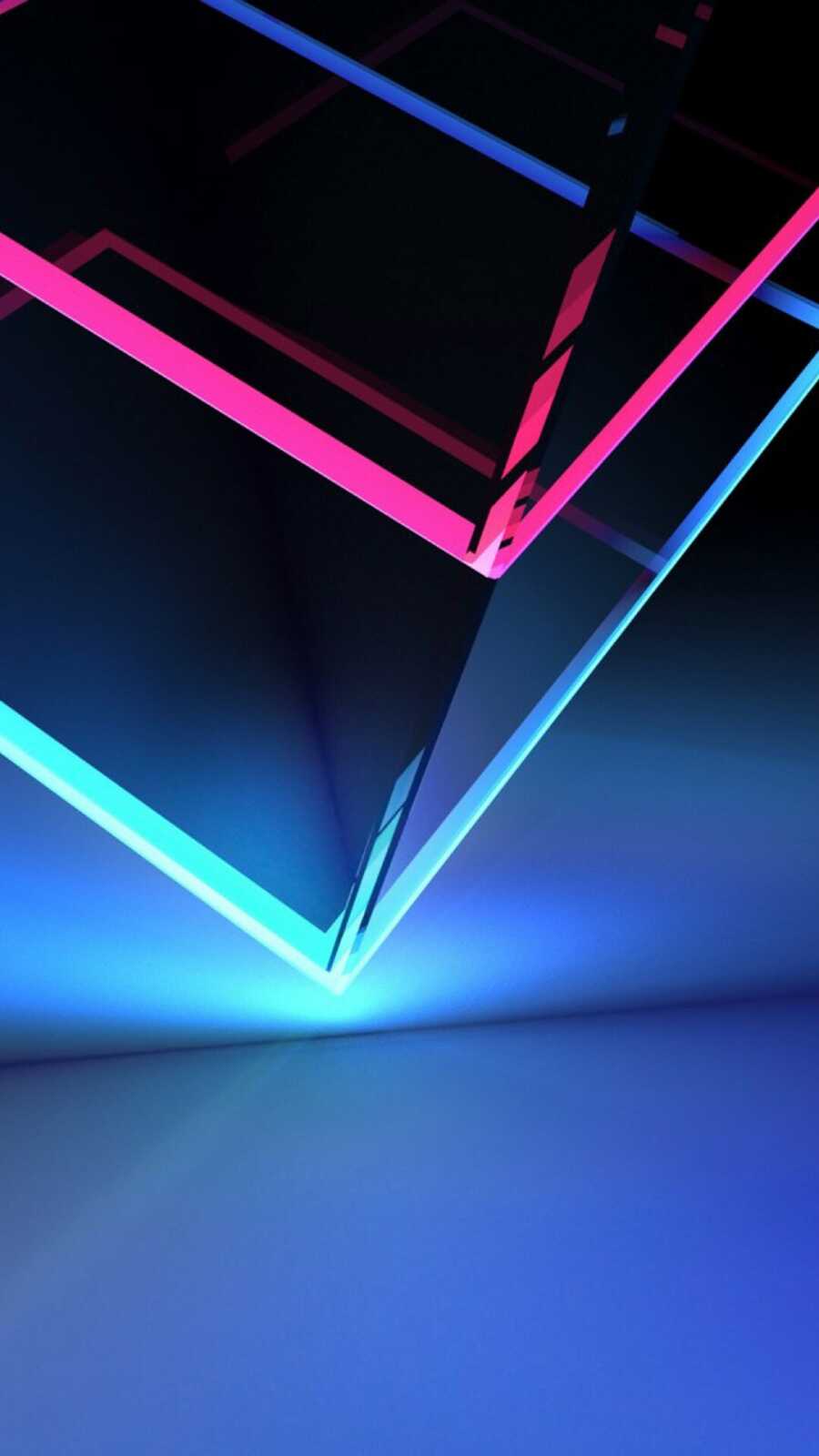 Neon Glowing Cube Outline