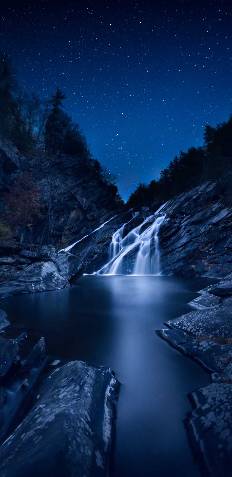 Night Waterfall Cascade