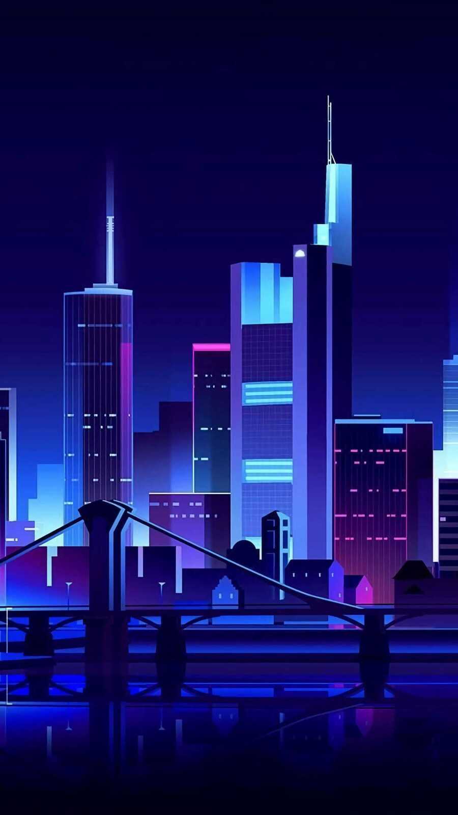 Mobile 4K Neon Skyline - Neon Skyline & Cityscape