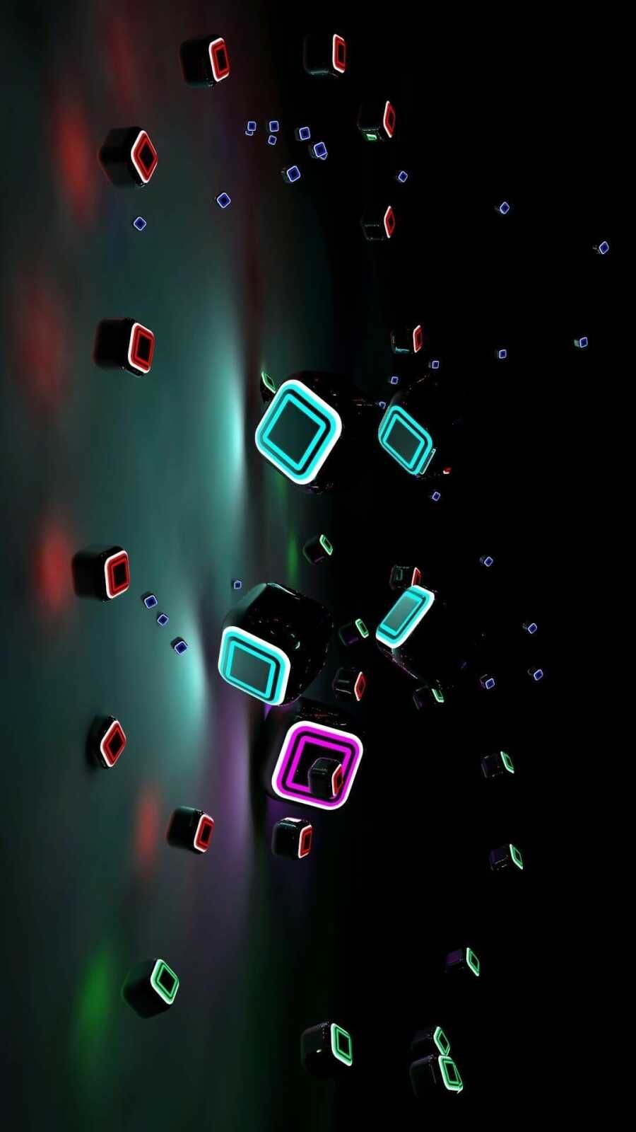 Floating Neon 3D Cubes