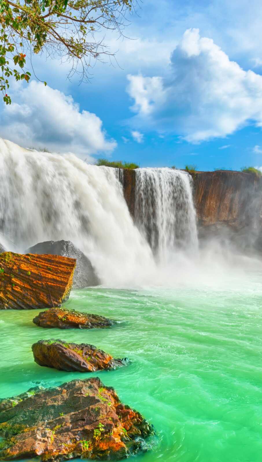 Wide Basalt Cliff Waterfall