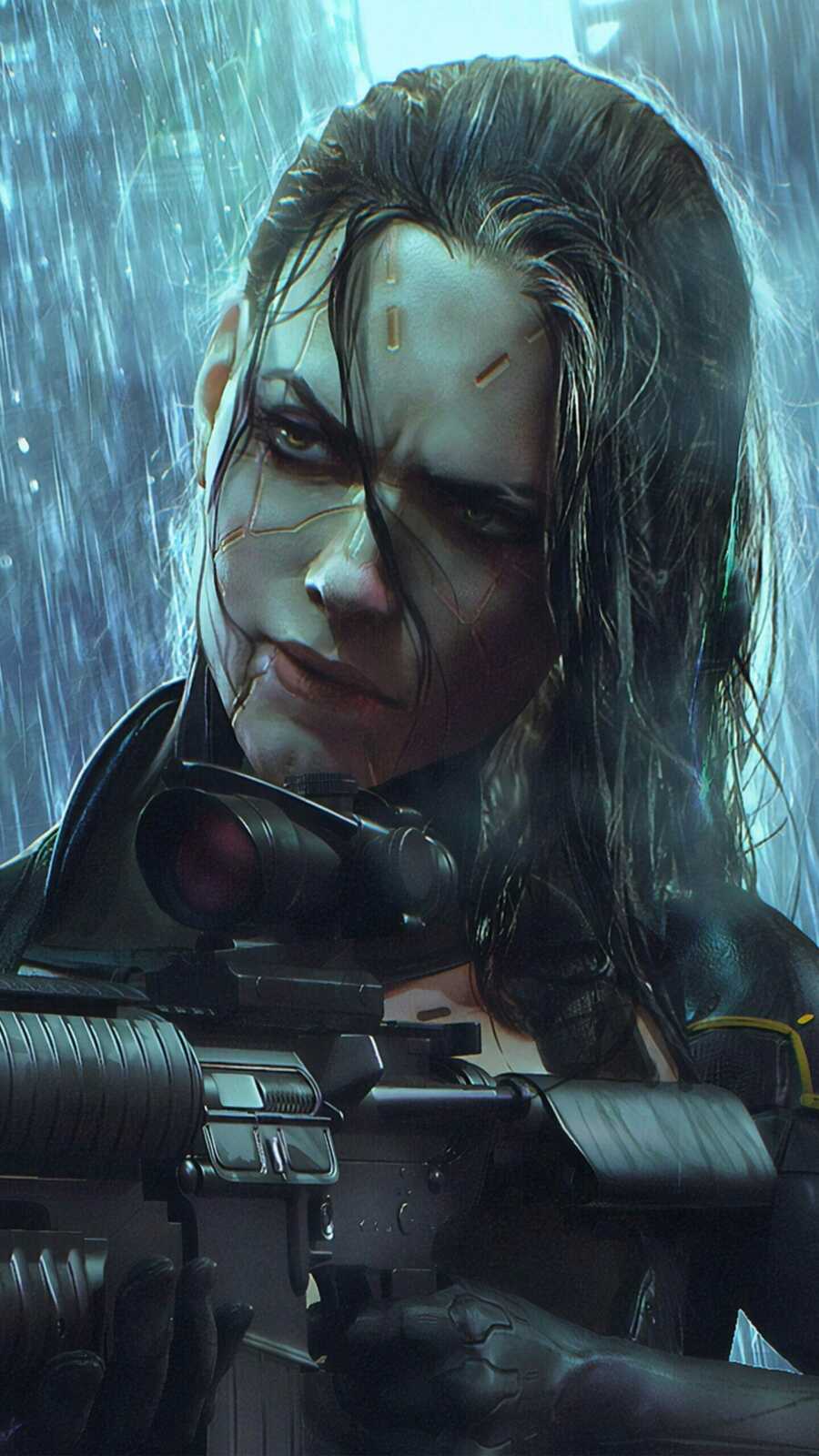 Cyborg Woman In Rain