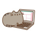 Pusheen typing on laptop